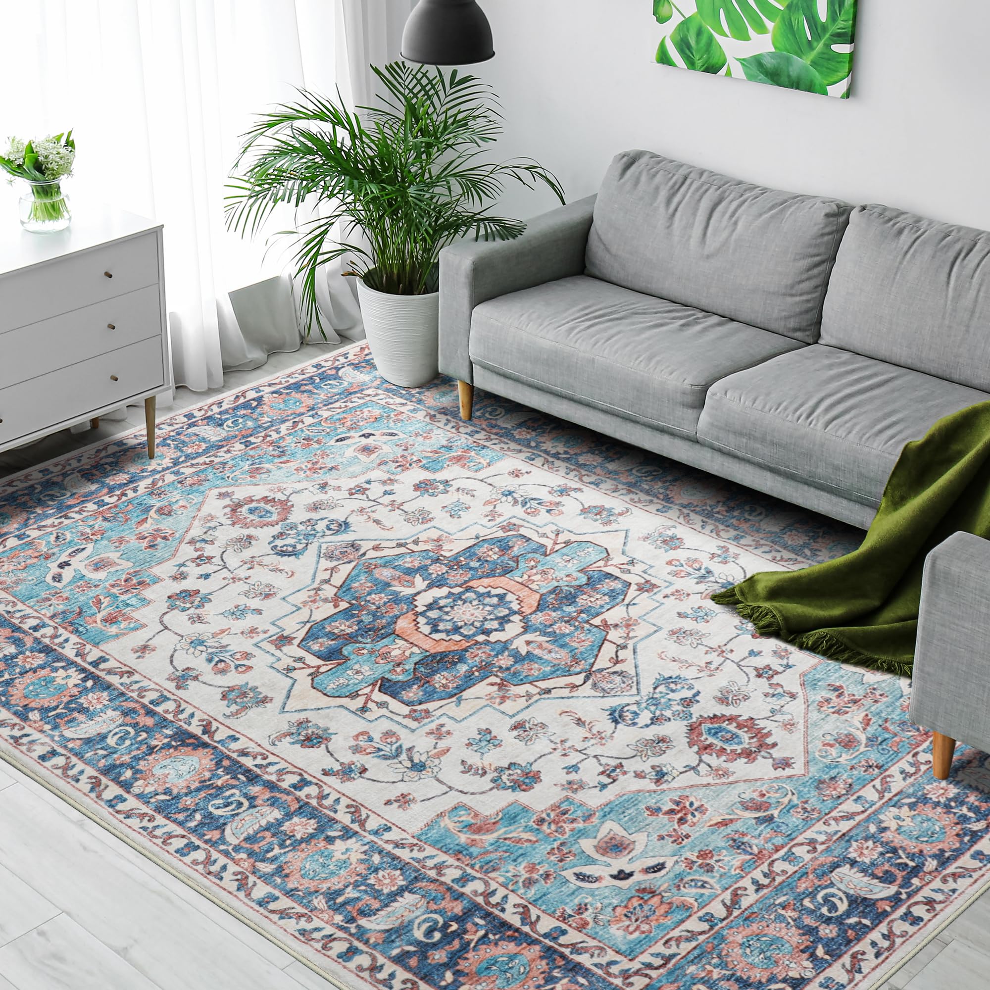 Hatppto Area Rug 8x10 – Washable, Non-Slip & Boho Style