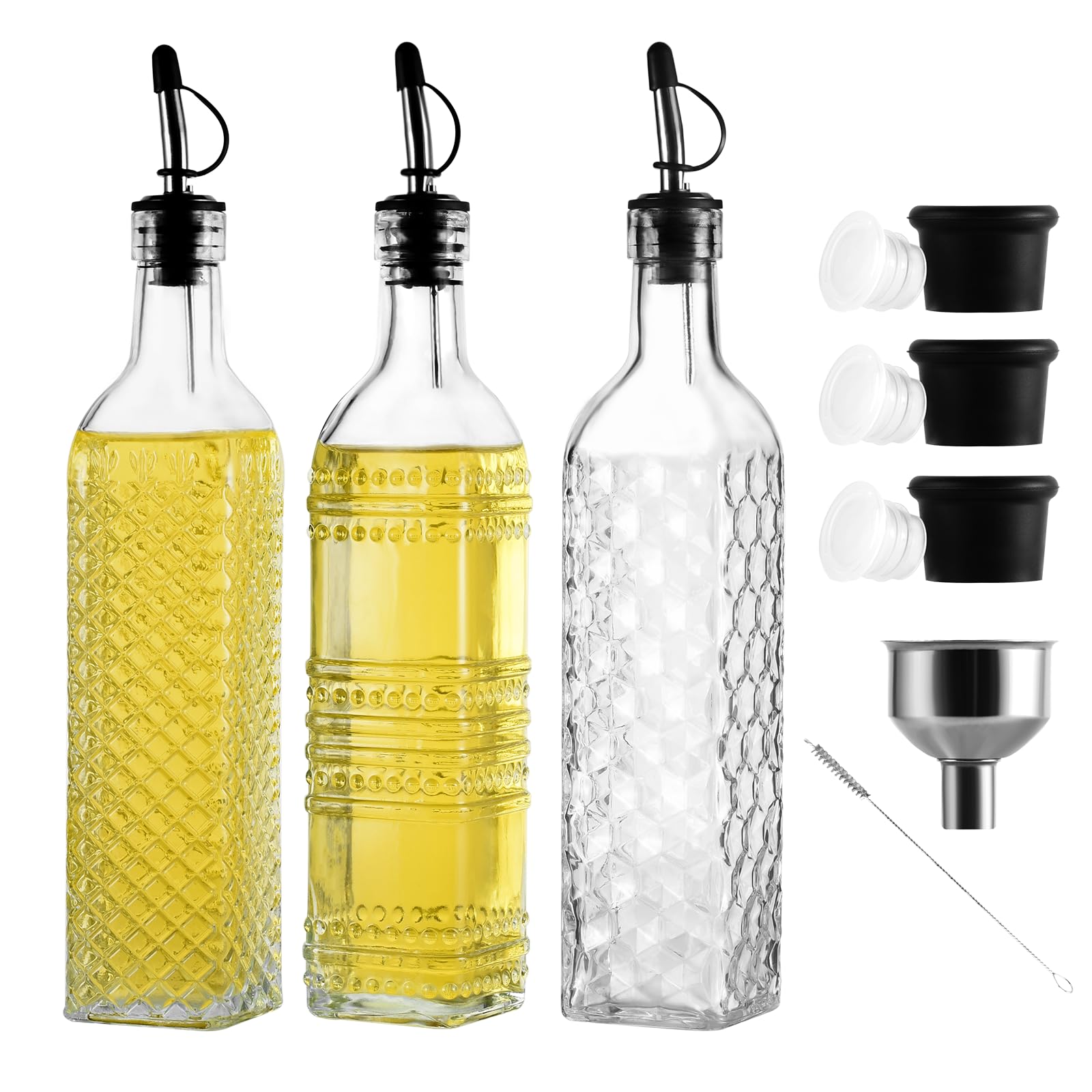 Glass Oil & Vinegar Dispensers Set – 3 Pack