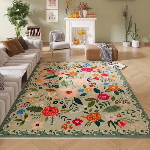 Boho Floral Area Rug 6x9 – Washable, Non-Slip & Soft Low Pile